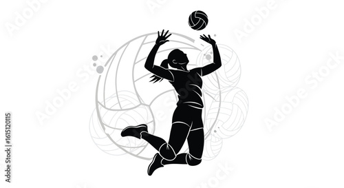 Silhouette of Female Volleyball Player Serving

