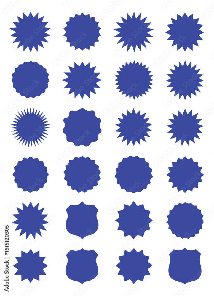 Fototapeta premium Colored High-Resolution Black Vector Badge Set with Starburst and Sunburst Styles, Perfect for Labels, Promotions, and Retro Design, Editable Formats: AI, EPS, JPG, PNG