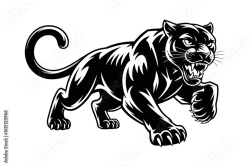 Fierce Panther Roaring with Sharp Claws big cat wild animal