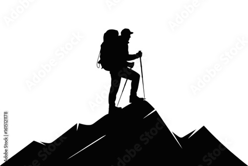Hiker on Mountain Peak summit trekking
