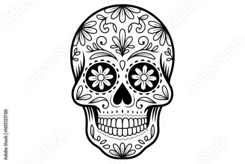Ornate Sugar Skull Outline day of the dead decorative