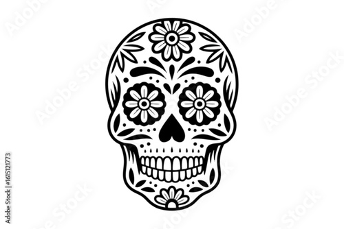 Ornate Sugar Skull Outline day of the dead dia de los muertos