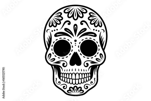 Ornate Sugar Skull Outline day of the dead dia de los muertos