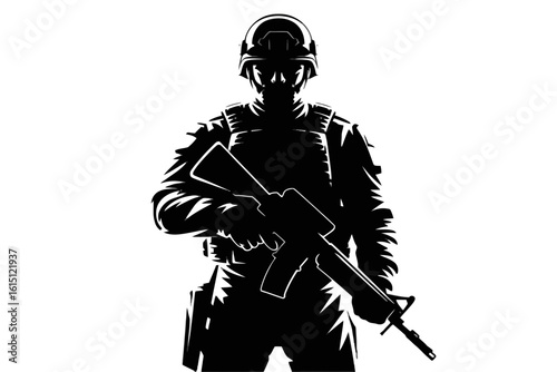 Soldier holding rifle military weapon