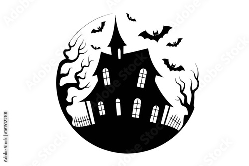 Spooky Haunted House With Bats Halloween creepy