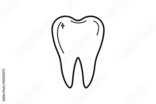 Simple outline silhouette of a healthy tooth a dental symbol isolated on white background