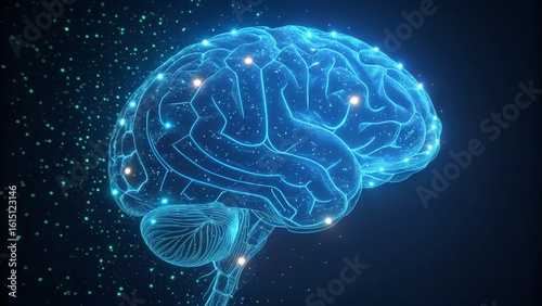 Futuristic Digital Brain with Glowing Neural Connections and Sparks