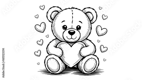 Cute Black and White Teddy Bear with Hearts
