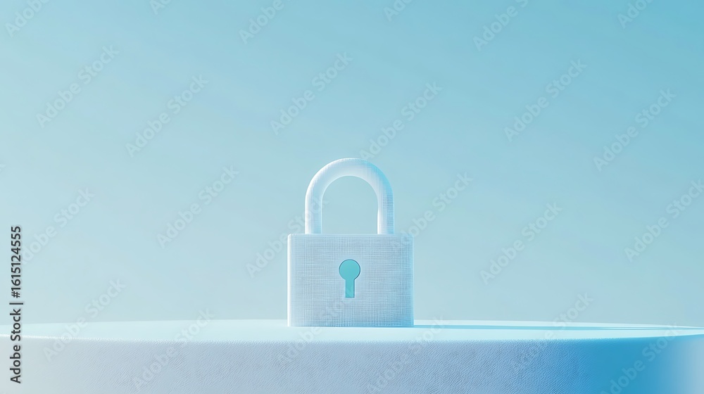 Fototapeta premium Minimalist render of a stylized blue and white padlock on a matching pedestal