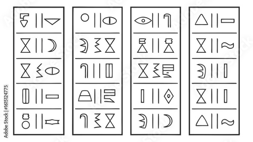 Ancient Egyptian hieroglyphs chart with symbols and meanings