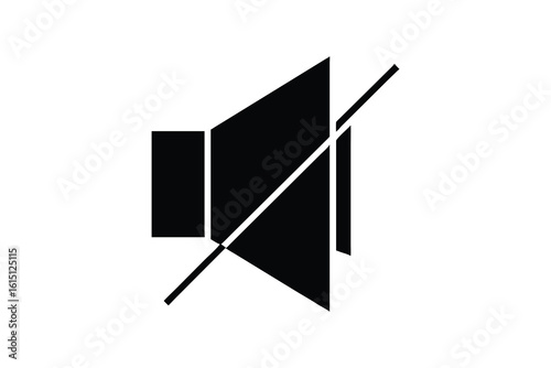 Black silhouette of a speaker icon with a diagonal line through it indicating mute or silent mode isolated on white background