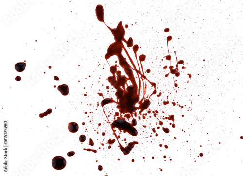 Splashes and drops Blood isolated on a transparent background. Full depth of field. PNG.