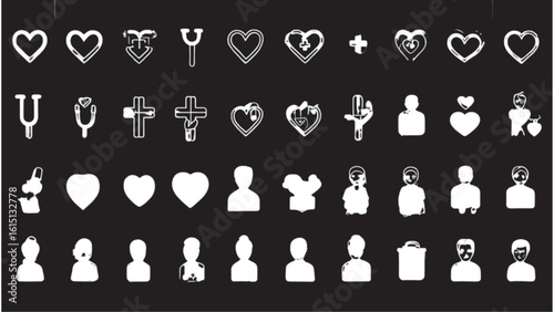 Set of vector silhouettes of people showing different emotions in cartoon style icons design