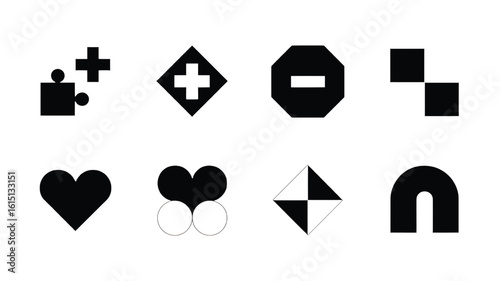 Collection of Minimalist Geometric Shapes in Black and White Design Elements for Various Applications