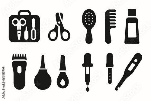 Personal care solid icon set. essential grooming, hygiene, barber icons collection