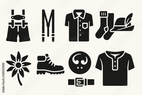 Traditional bavarian silhouette icon set. festive, cultural icons silhouette style