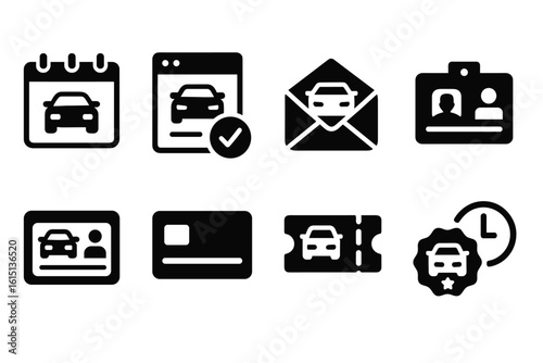 Car rental solid icon set. vehicle, reservation, booking, rental icons solid collection