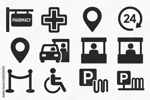 Medical services solid icon set. healthcare, pharmacy icons solid collection