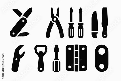 Tools and hardware solid icon set for diy and construction projects