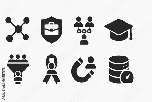 Business management solid icon set. leadership, strategy, marketing icons collection