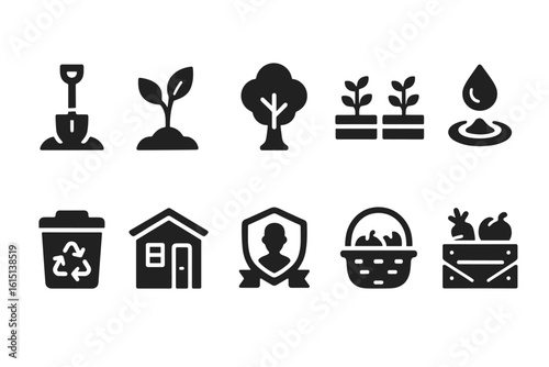 Gardening, agriculture solid icon set. eco-friendly, organic icons solid collection