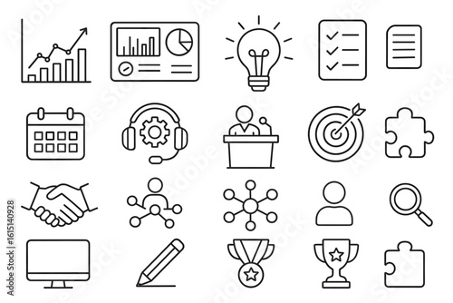Business and productivity icon set. essential line icons for efficiency