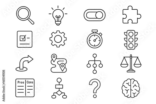 Business strategy line icon set. planning, workflow outline icons collection