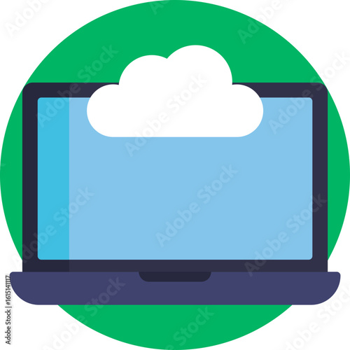 A laptop connected to a cloud server, symbolizing online data storage and synchronization.