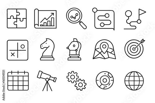 Business, strategy outline icon set for planning and analysis in vector style