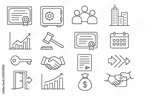 Business, finance outline icon set. corporate, money management icons outline style