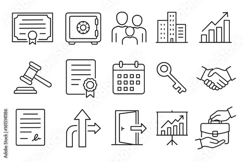 Business outline icon set. corporate, finance, management icons line collection