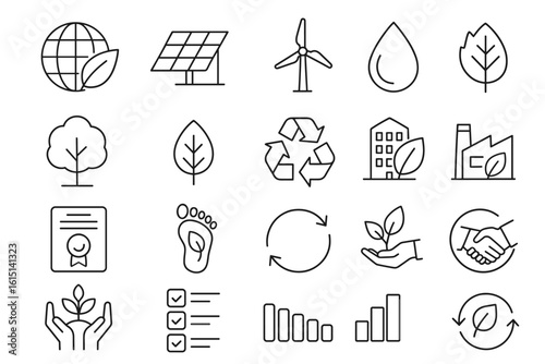 Environmental, sustainability line icon set for eco-friendly design projects