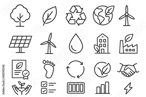 Eco-friendly, sustainability line icon set. nature, energy conservation, renewable icons
