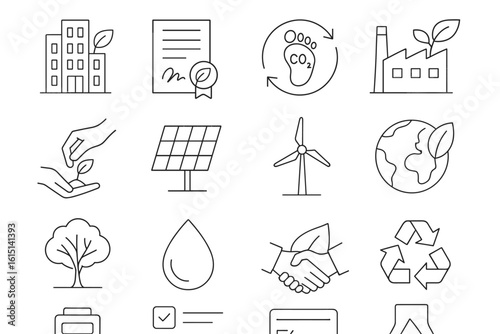 Eco-friendly, sustainability outline icon set. green energy, environment, nature icons