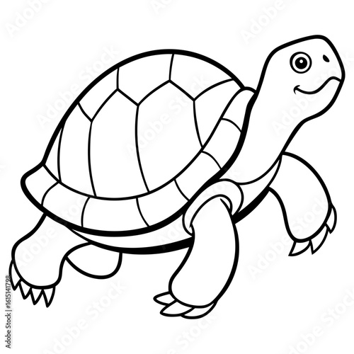 A simple line drawing of a happy turtle walking