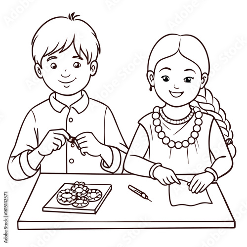 Brother and sister making Rakhi Hindu tradition