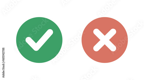 Green check, red cross vector icons. Affirmation & denial symbols. Perfect for approvals, errors, UI feedback. Clean, clear, versatile.