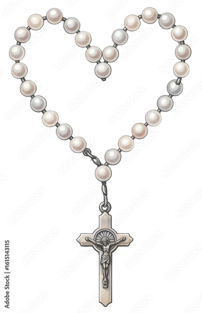 a heart shaped rosary bead necklace with jesus crucifix watercolor a heart shaped rosary bead necklace with jesus crucifix watercolor
