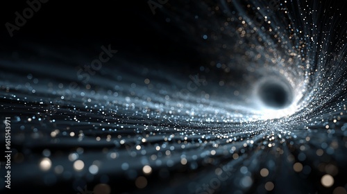A digital tunnel formed by flowing data, with bright light at the end signifying clear insights. Data Science and Analytics Business Intelligence and Strategy