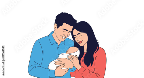 A new family beginning a tender moment of love and connection with their newborn child
