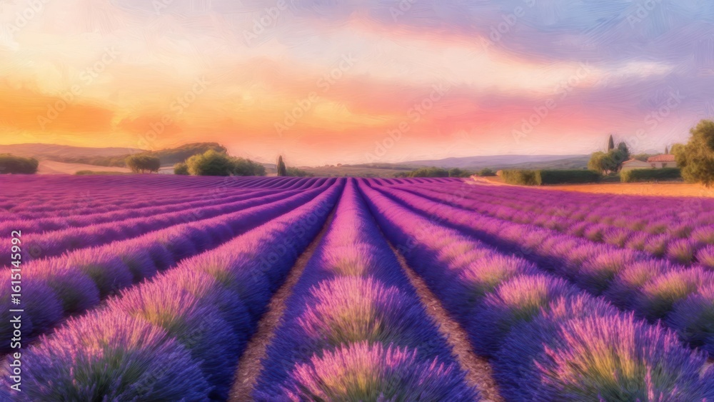 Obraz premium Lavender field at sunrise