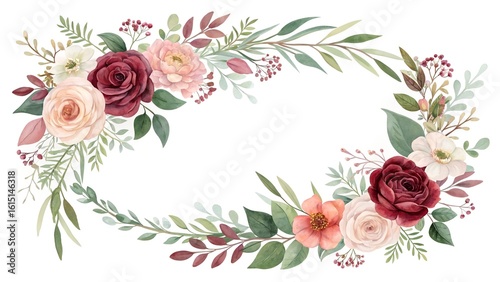 red pink peach floral watercolor wreath