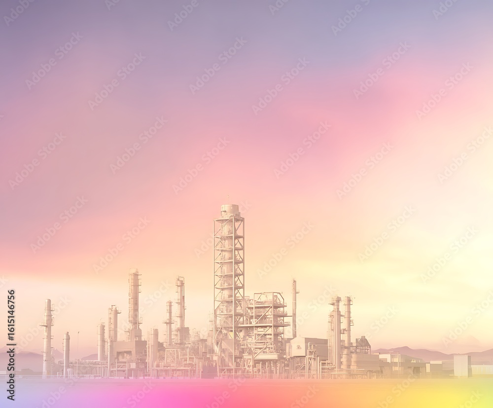 Fototapeta premium Refinery at sunset with pastel colors