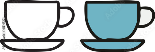 Coffee Cup Icons in Blue and Outline.