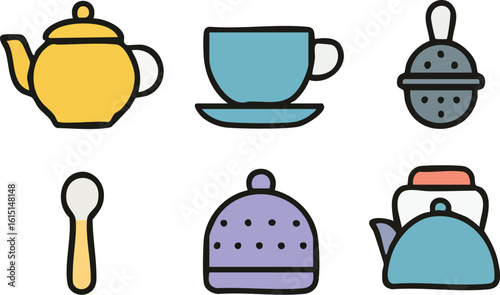 Collection of Cute Tea Time Accessories and Utensils.