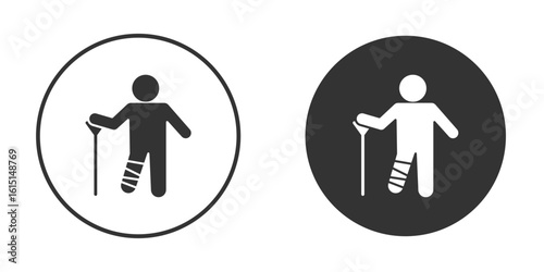 Man with broken leg icon, symbol, Vector pictogram. Simple element illustration.