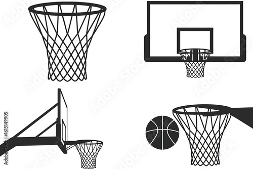 Basketball Hoop and Backboard Silhouette Collection for Sports and Game Illustrations Design Elements