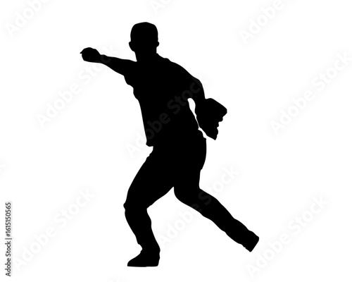 野球選手のスローイング動作シルエット（ベクター素材）
