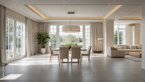 Elegant Modern Open Plan Dining and Living Room Interior Design