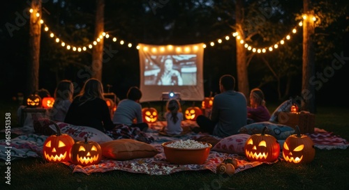 Spooky season outdoor cinema under the stars, a family halloween film screening creating festive